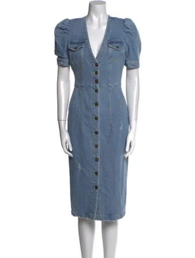 Pre-owned Retroféte V-neck Midi Length Dress In Blue