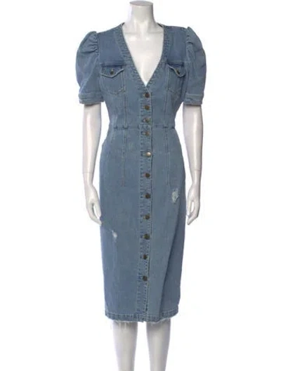 Pre-owned Retroféte V-neck Midi Length Dress In Blue