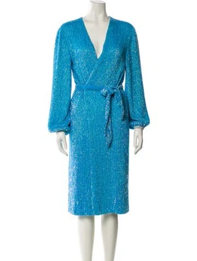 Pre-owned Retroféte V-neck Midi Length Dress In Blue