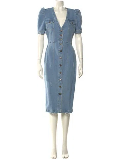 Pre-owned Retroféte V-neck Midi Length Dress In Blue