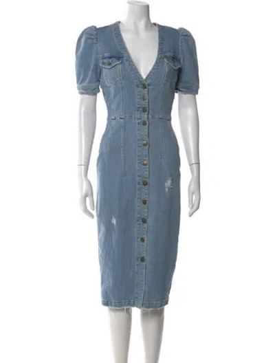 Pre-owned Retroféte V-neck Midi Length Dress In Blue