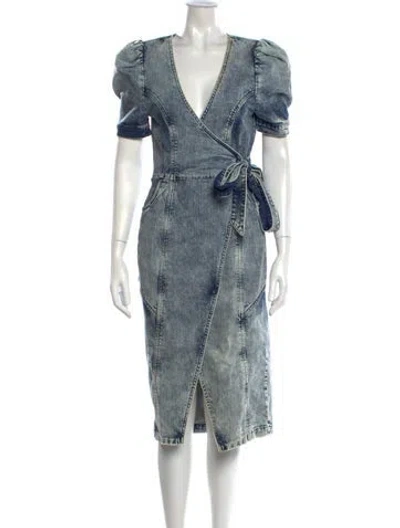 Pre-owned Retroféte V-neck Midi Length Dress In Blue