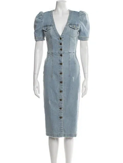 Pre-owned Retroféte V-neck Midi Length Dress In Blue