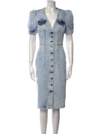 Pre-owned Retroféte V-neck Midi Length Dress In Blue