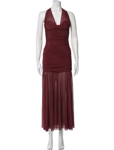 Pre-owned Retroféte V-neck Midi Length Dress In Burgundy