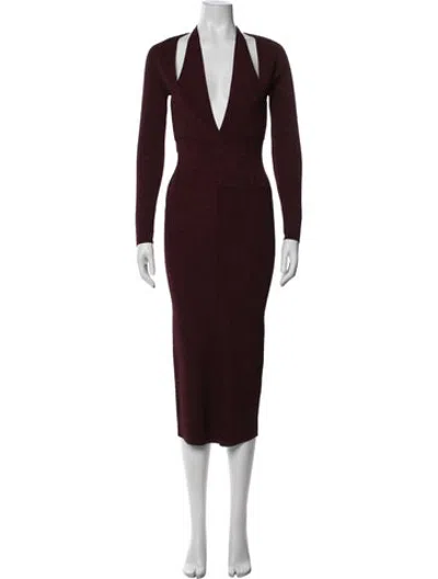 Pre-owned Retroféte V-neck Midi Length Dress In Burgundy