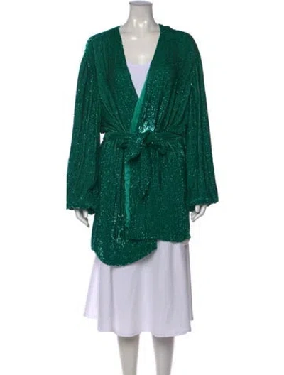 Pre-owned Retroféte V-neck Midi Length Dress In Green