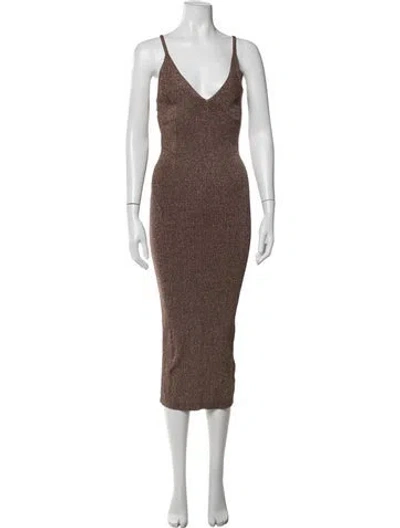 Pre-owned Retroféte V-neck Midi Length Dress In Metallic/neutrals