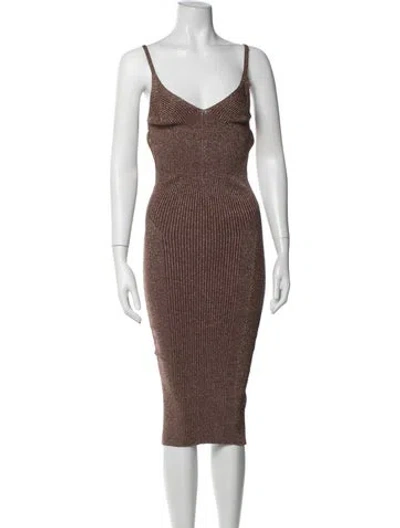 Pre-owned Retroféte V-neck Midi Length Dress In Metallic/neutrals