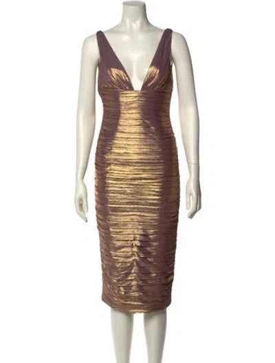 Pre-owned Retroféte V-neck Midi Length Dress In Multi