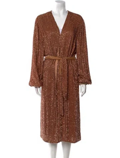 Pre-owned Retroféte V-neck Midi Length Dress In Neutral