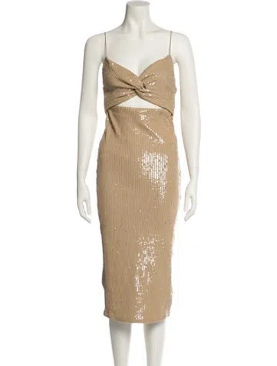 Pre-owned Retroféte V-neck Midi Length Dress In Neutral