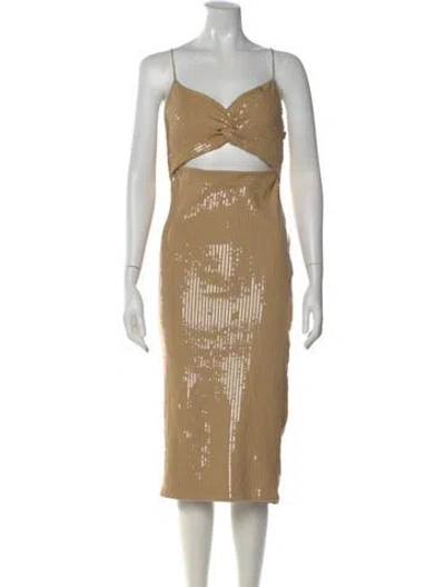 Pre-owned Retroféte V-neck Midi Length Dress In Neutral