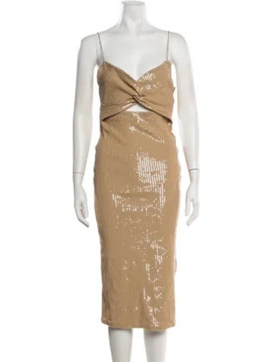 Pre-owned Retroféte V-neck Midi Length Dress In Neutrals