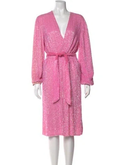 Pre-owned Retroféte V-neck Midi Length Dress In Pink