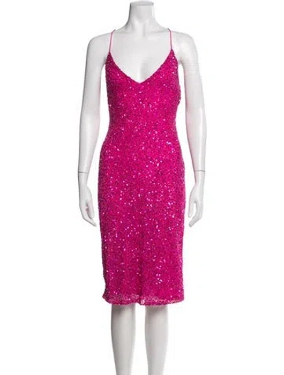 Pre-owned Retroféte V-neck Midi Length Dress In Pink