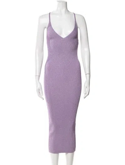 Pre-owned Retroféte V-neck Midi Length Dress In Purple