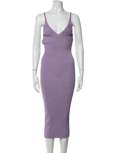 Pre-owned Retroféte V-neck Midi Length Dress In Purple