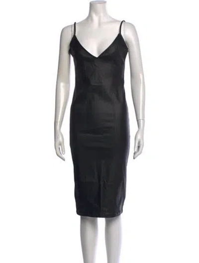 Pre-owned Retroféte V-neck Midi Length Dress W/ Tags In Black