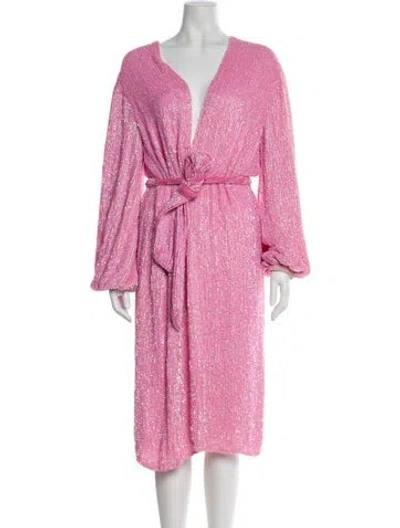 Pre-owned Retroféte V-neck Midi Length Dress W/ Tags In Pink