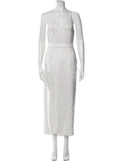 Pre-owned Retroféte V-neck Midi Length Dress In White