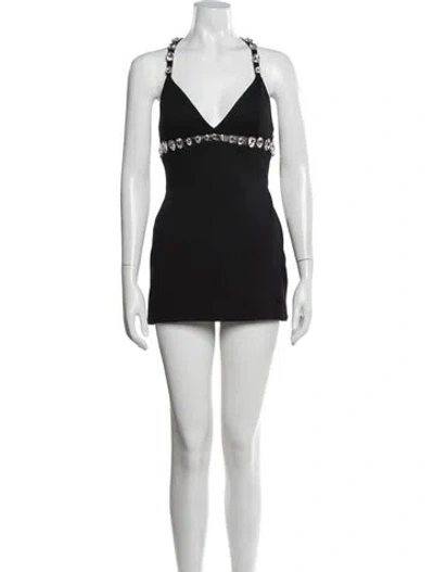 Pre-owned Retroféte V-neck Mini Dress In Black