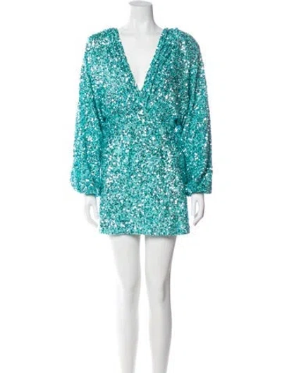 Pre-owned Retroféte V-neck Mini Dress In Blue