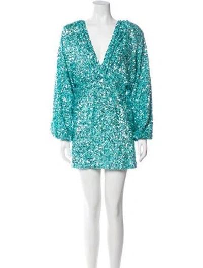 Pre-owned Retroféte V-neck Mini Dress In Blue