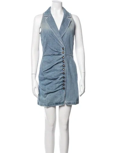 Pre-owned Retroféte V-neck Mini Dress In Blue