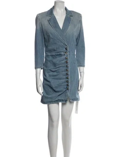 Pre-owned Retroféte V-neck Mini Dress In Blue