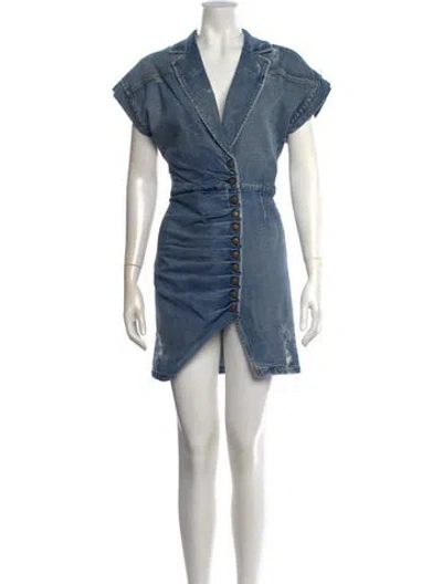 Pre-owned Retroféte V-neck Mini Dress In Blue