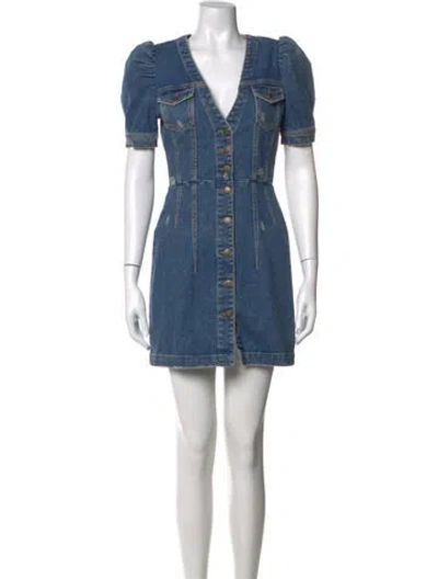 Pre-owned Retroféte V-neck Mini Dress In Blue