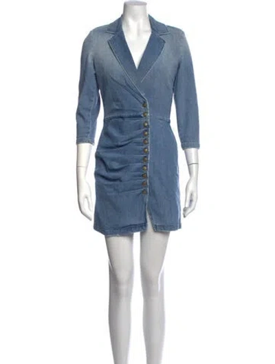Pre-owned Retroféte V-neck Mini Dress In Blue