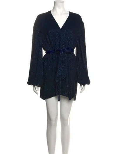 Pre-owned Retroféte V-neck Mini Dress In Blue