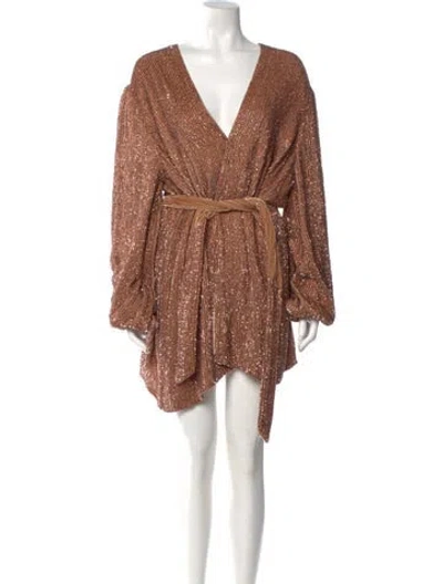 Pre-owned Retroféte V-neck Mini Dress In Brown