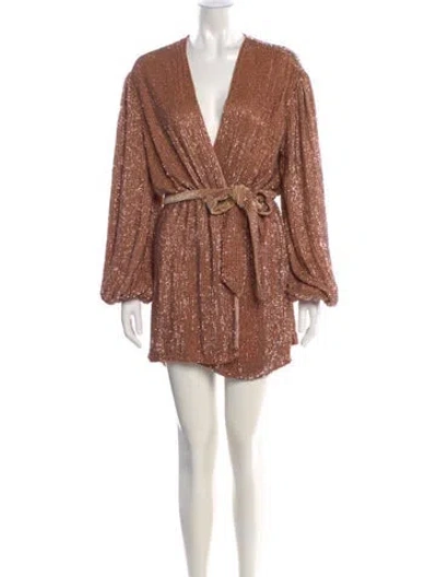 Pre-owned Retroféte V-neck Mini Dress In Brown