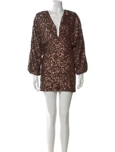 Pre-owned Retroféte V-neck Mini Dress In Brown
