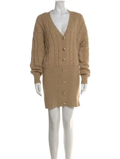 Pre-owned Retroféte V-neck Mini Dress In Brown
