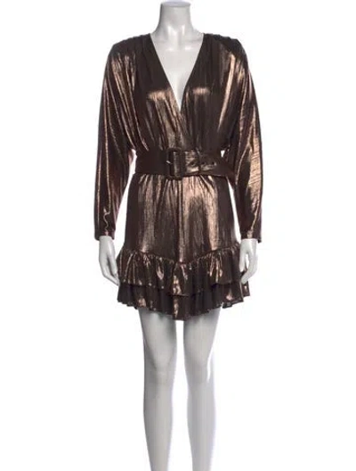 Pre-owned Retroféte V-neck Mini Dress In Brown