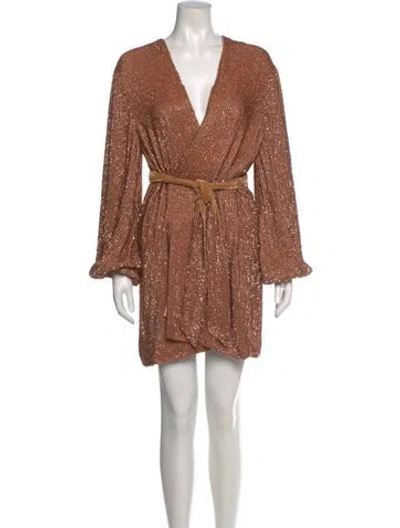 Pre-owned Retroféte V-neck Mini Dress In Gold