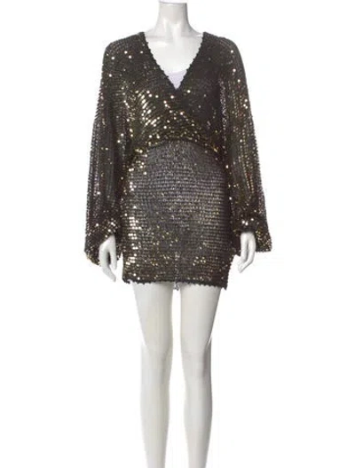 Pre-owned Retroféte V-neck Mini Dress In Gold