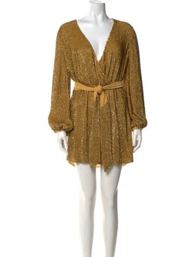 Pre-owned Retroféte V-neck Mini Dress In Gold