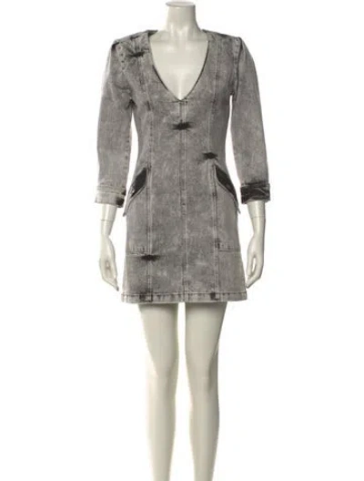 Pre-owned Retroféte V-neck Mini Dress In Gray