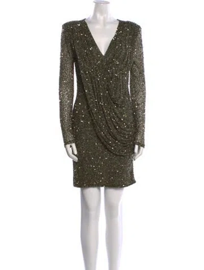 Pre-owned Retroféte V-neck Mini Dress In Green