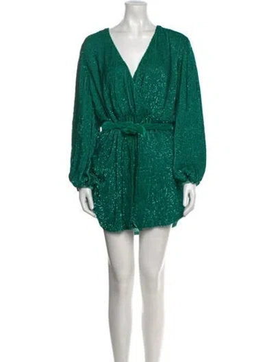 Pre-owned Retroféte V-neck Mini Dress In Green
