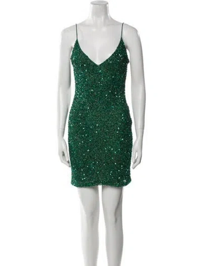 Pre-owned Retroféte V-neck Mini Dress In Green