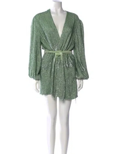 Pre-owned Retroféte V-neck Mini Dress In Green
