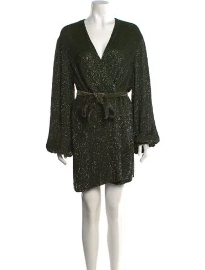 Pre-owned Retroféte V-neck Mini Dress In Green