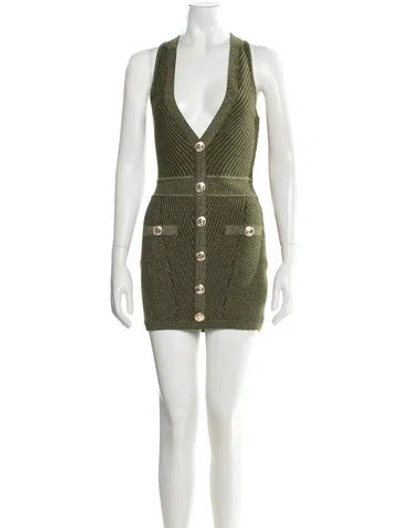 Pre-owned Retroféte V-neck Mini Dress In Green