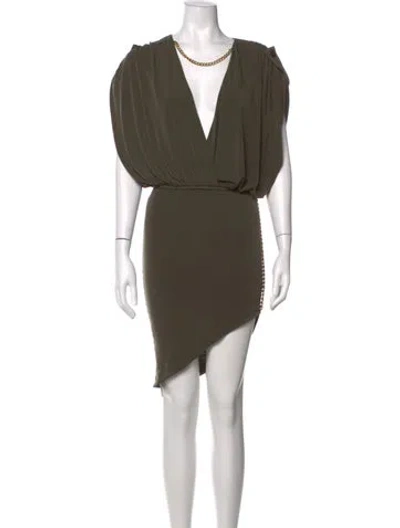 Pre-owned Retroféte V-neck Mini Dress In Green